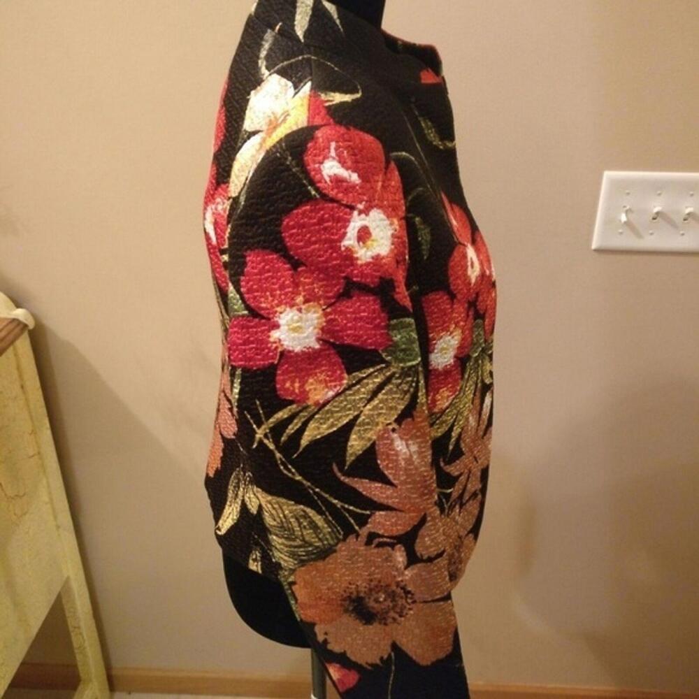 Ellen Tracy floral blazer jacket silk blend short open 4 - Picture 5 of 7
